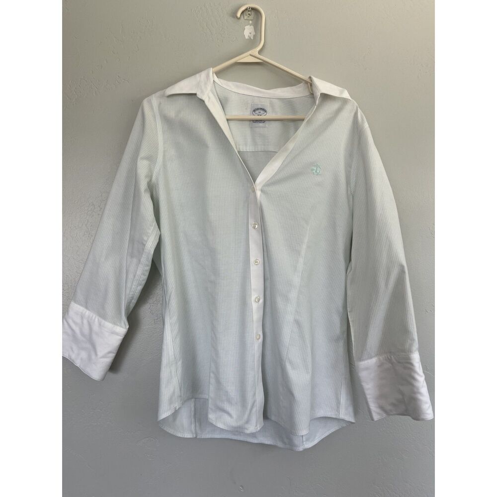 Brooks Brothers Women's White Striped Collared Button Down Shirt Size 12
